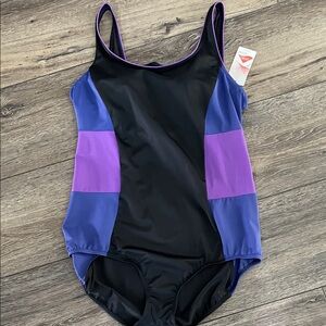Lands End  swimsuit in black / navy/ purple new , never worn 16long /lycra tag.